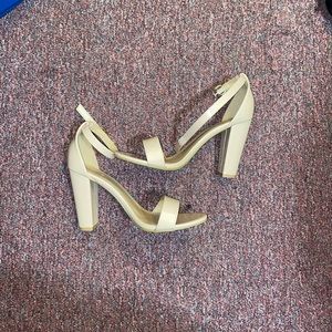 Nude Beige Patent Leather Open Toe Heels